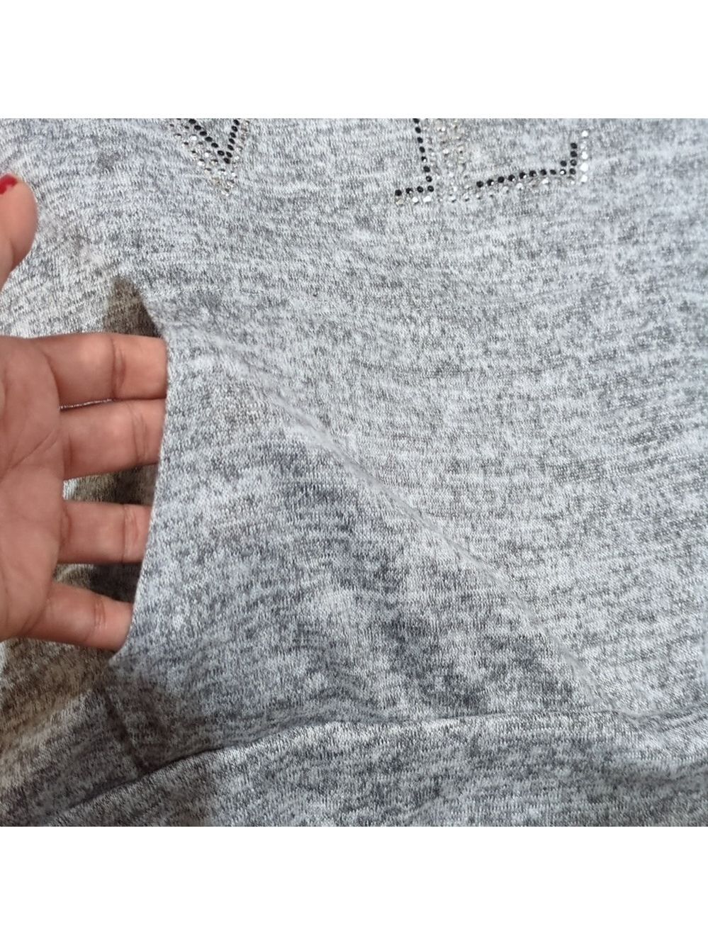 SJS Womens Gray Love Rhinestone Hoodie Plus Size 1X - Picture 7 of 7